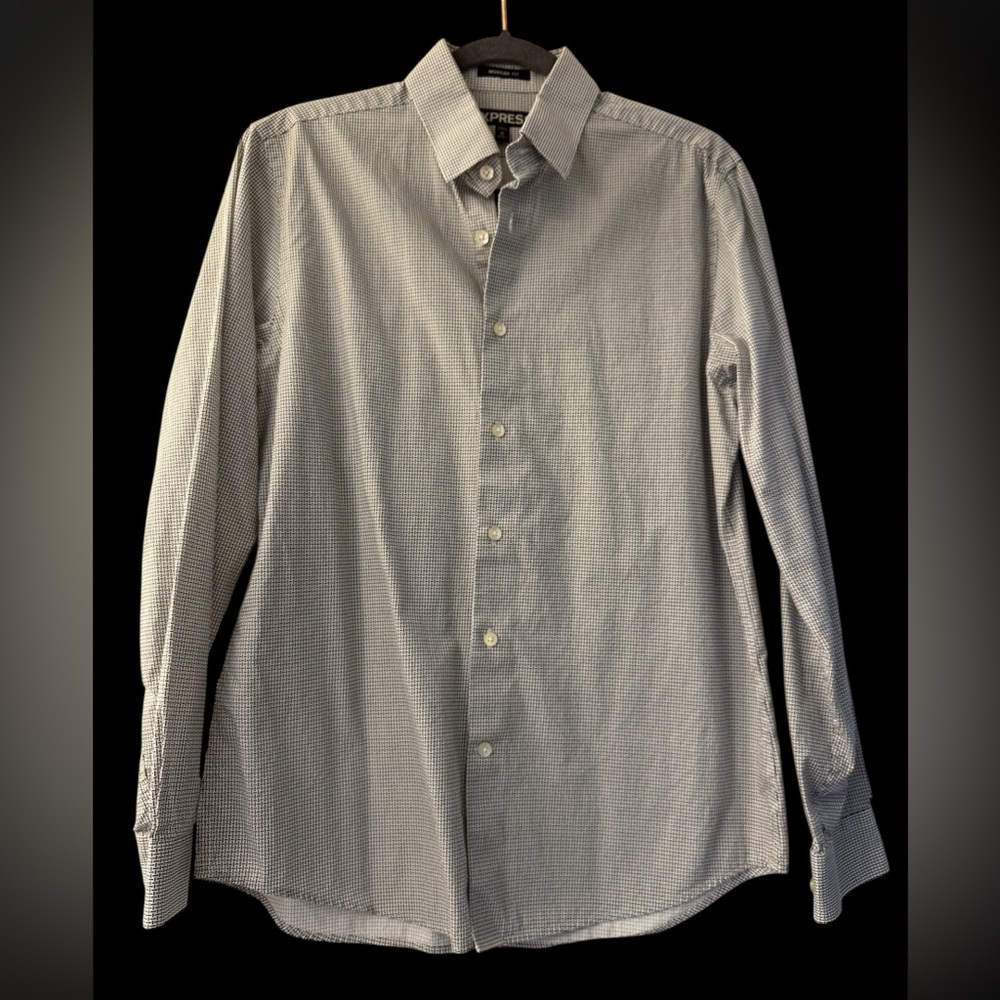 Express Men's Black and White Checkered Dress Shirt